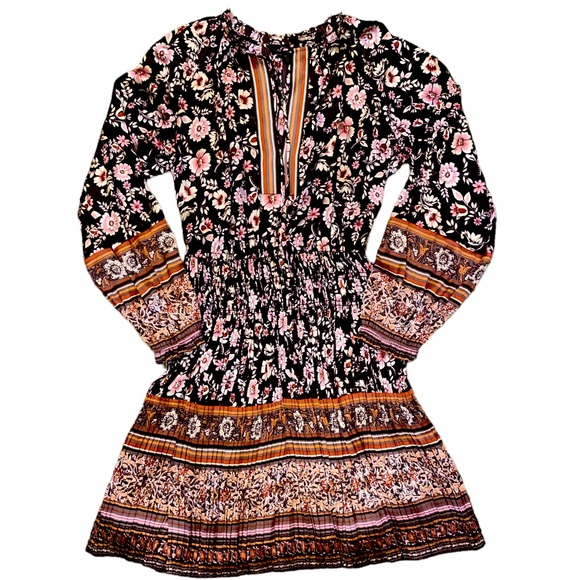 Current Air Dresses & Skirts - Current Air Brown Floral Smock Pleated Dress